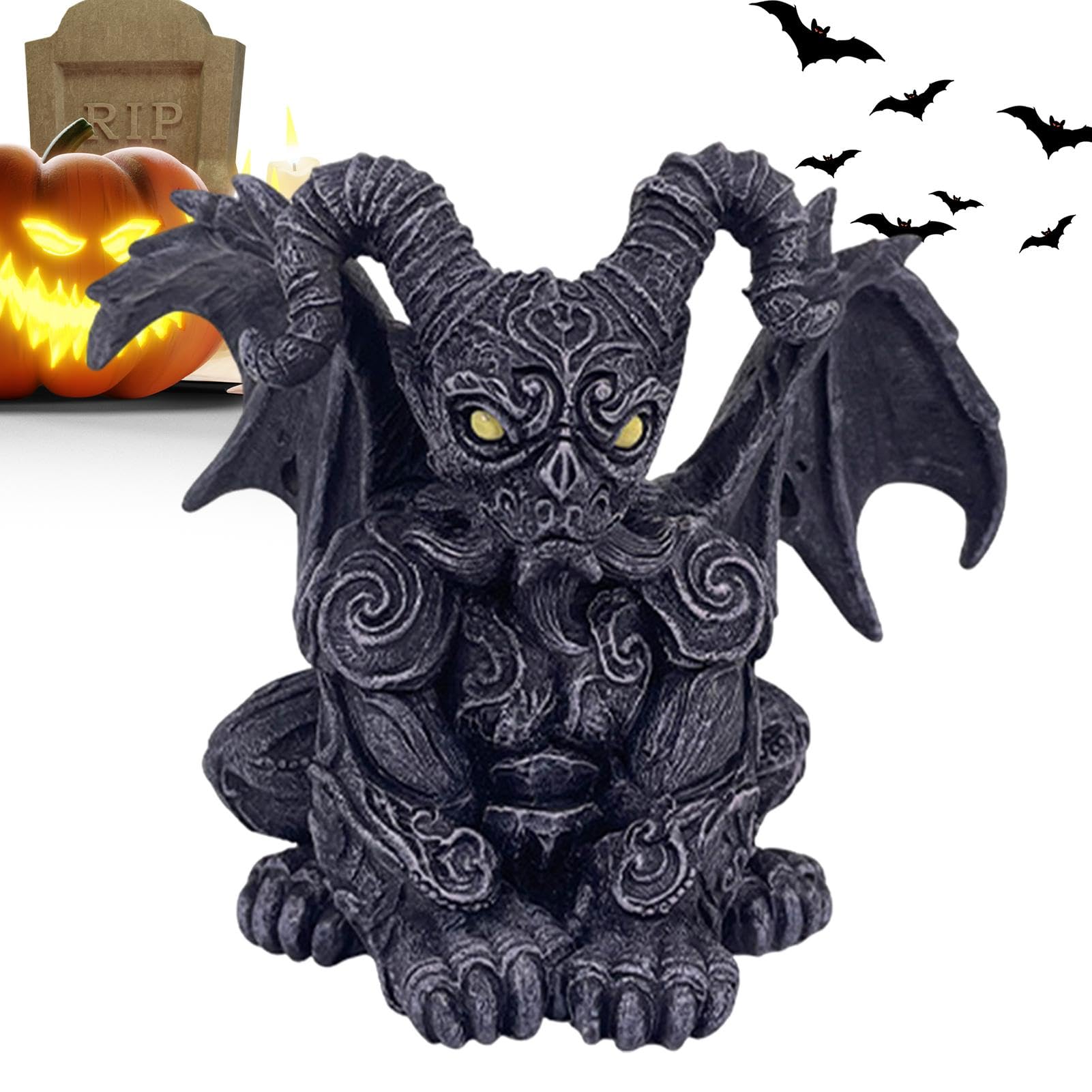 Amazon.co.jp: 怖いドラゴンの置物、座っているドラゴンの樹脂像
